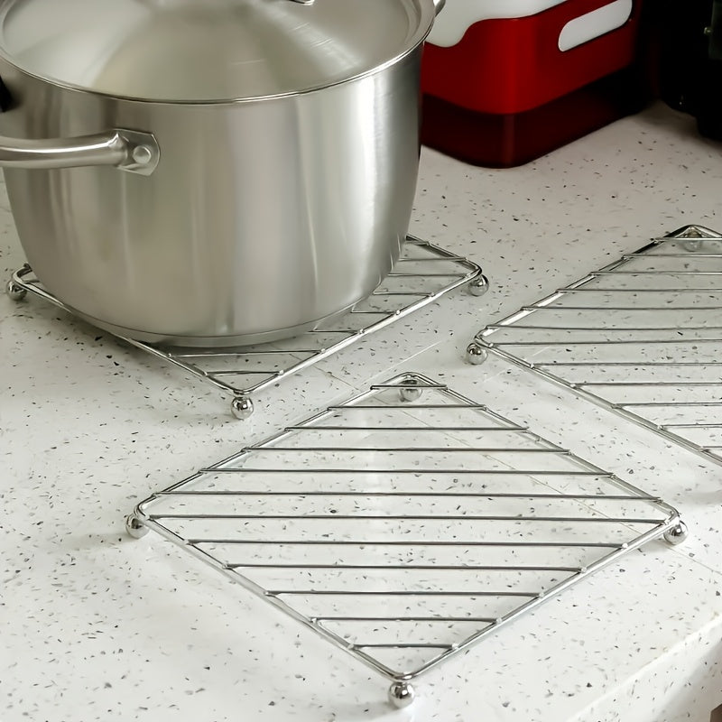 3pcs Set Of Stainless Steel Square Pot Mats - Heat-resistant And Heat-resistant Plates And Table Mats, Suitable for Kitchens And Restaurants
