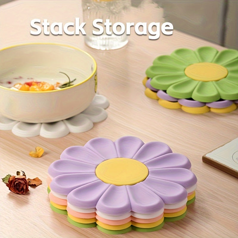 2-Pack Daisy Flower Silicone Trivet Mats - Heat Resistant, Non-Slip, Stackable Kitchen Pads for Hot Dishes & Pots - Ideal for Christmas & Halloween Gifts