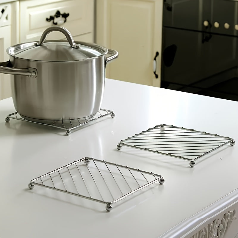 3pcs Set Of Stainless Steel Square Pot Mats - Heat-resistant And Heat-resistant Plates And Table Mats, Suitable for Kitchens And Restaurants