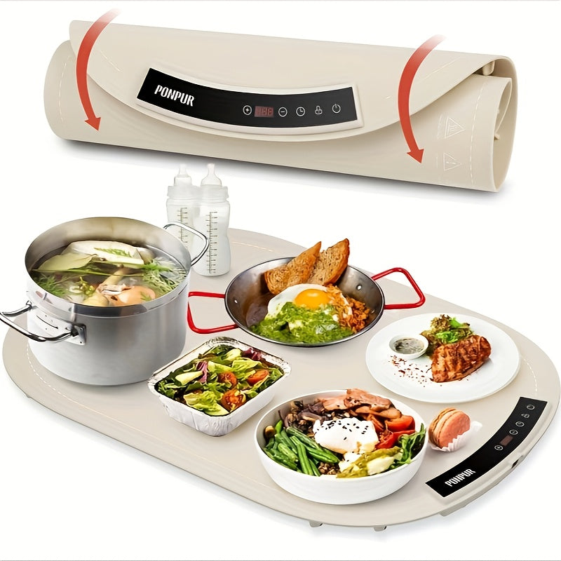 Electric Warming Mat for Food, 3 Adjustable Temperature - Silicone Food Warmer Tray for Parties, Full Surface Heating, Auto Power Off, Foldable Hot Plate for Gatherings, Buffet, Family Meals, Mothers Day Gifts