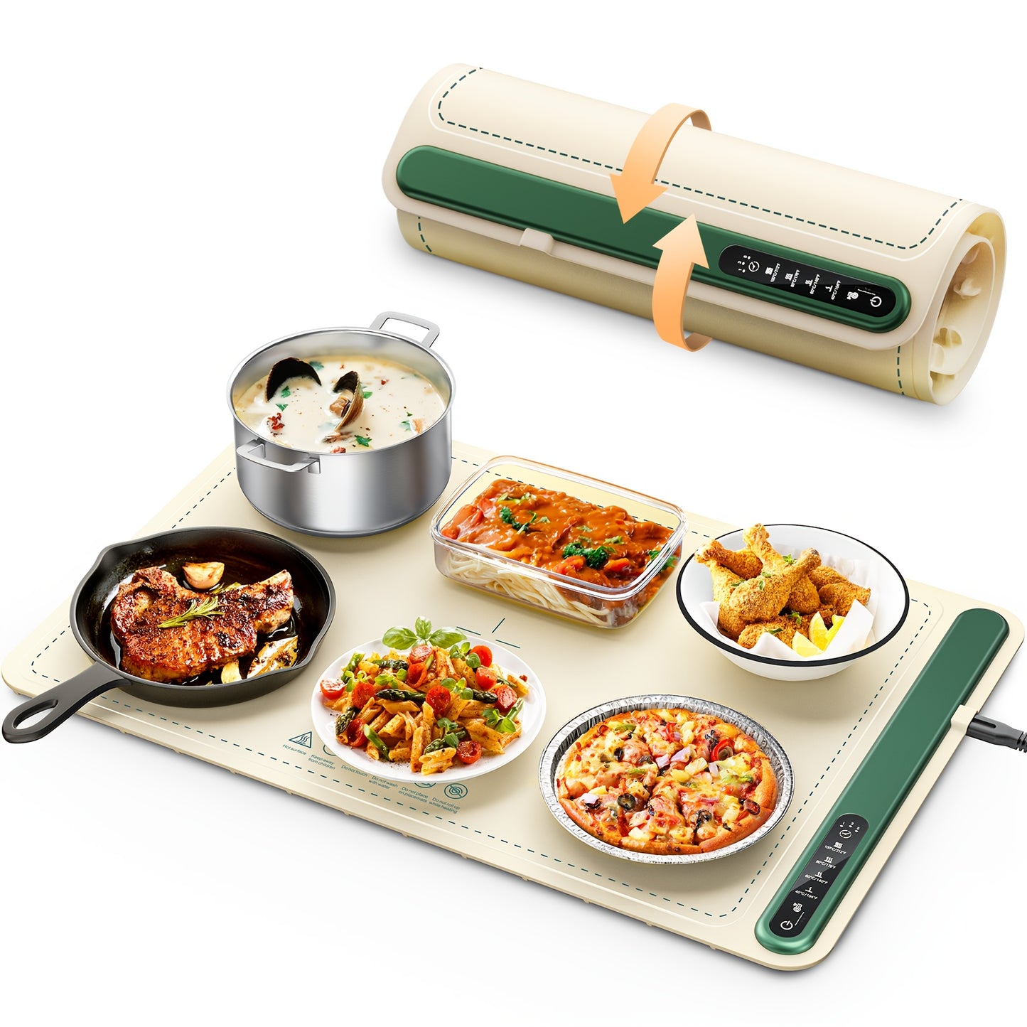 Kitchen Food Warming Mat - Kitchen Silicone Heating Mat For Food With 4 Temperature Levels, Raised Feet To Protect Table, Roll Up Buffet Hot Plate Heating Mat, Portable Kitchen Food Warmer For Parties, Family Dinners, Travelling