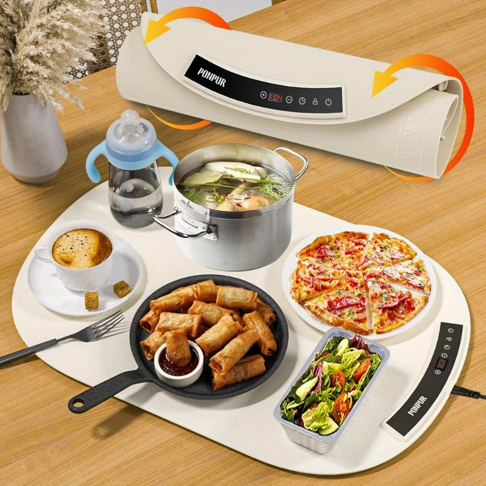 Electric Warming Mat for Food, 3 Adjustable Temperature - Silicone Food Warmer Tray for Parties, Full Surface Heating, Auto Power Off, Foldable Hot Plate for Gatherings, Buffet, Family Meals, Mothers Day Gifts