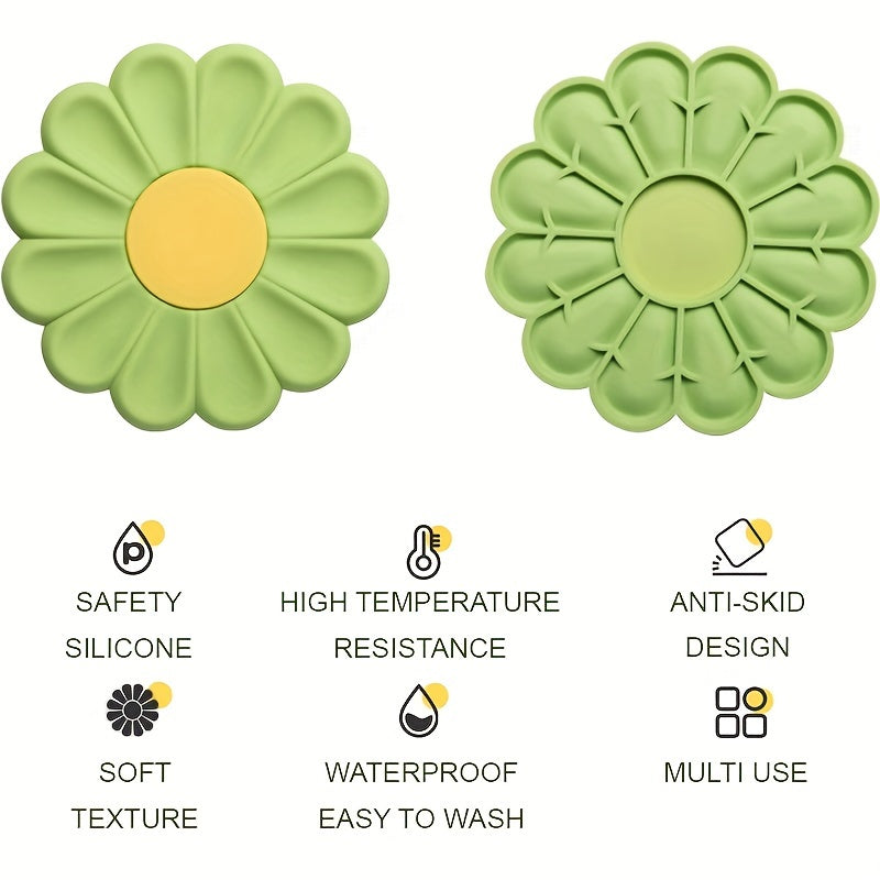 2-Pack Daisy Flower Silicone Trivet Mats - Heat Resistant, Non-Slip, Stackable Kitchen Pads for Hot Dishes & Pots - Ideal for Christmas & Halloween Gifts