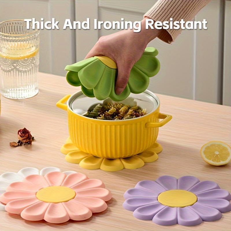 2-Pack Daisy Flower Silicone Trivet Mats - Heat Resistant, Non-Slip, Stackable Kitchen Pads for Hot Dishes & Pots - Ideal for Christmas & Halloween Gifts