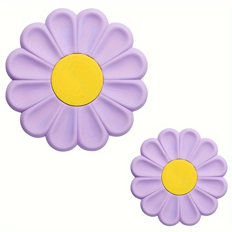 2-Pack Daisy Flower Silicone Trivet Mats - Heat Resistant, Non-Slip, Stackable Kitchen Pads for Hot Dishes & Pots - Ideal for Christmas & Halloween Gifts