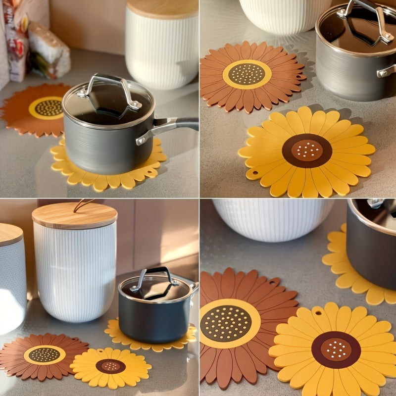 1pc Cute Sunflower Heat-Resistant Mat for Kitchen Dining, High-Temperature Resistant Coaster Pad, PVC Burn Protection Table Mat