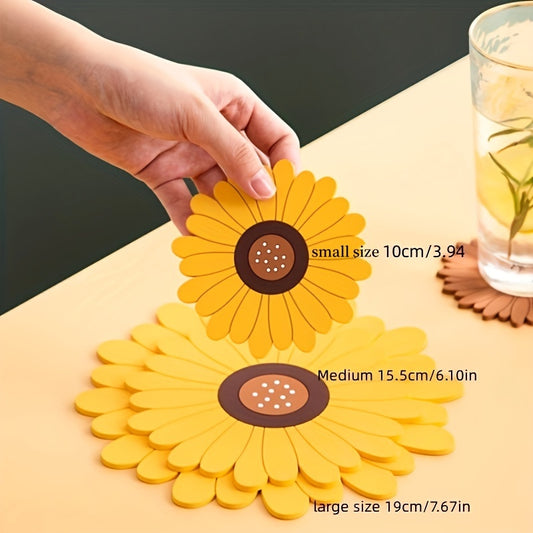 1pc Cute Sunflower Heat-Resistant Mat for Kitchen Dining, High-Temperature Resistant Coaster Pad, PVC Burn Protection Table Mat