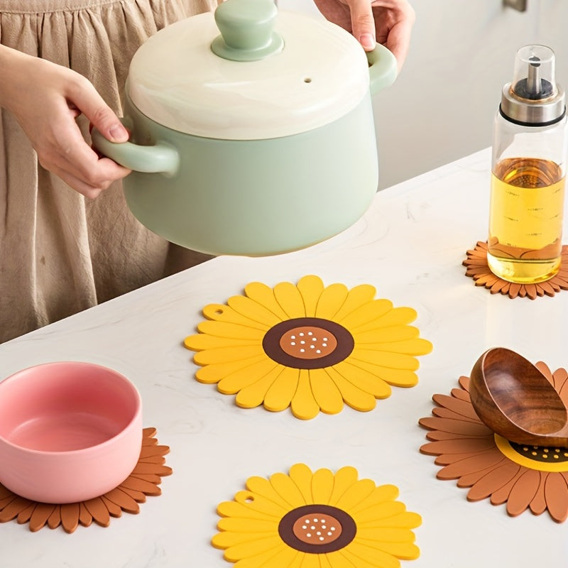1pc Cute Sunflower Heat-Resistant Mat for Kitchen Dining, High-Temperature Resistant Coaster Pad, PVC Burn Protection Table Mat