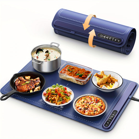 Kitchen Food Warming Mat - Kitchen Silicone Heating Mat For Food With 4 Temperature Levels, Raised Feet To Protect Table, Roll Up Buffet Hot Plate Heating Mat, Portable Kitchen Food Warmer For Parties, Family Dinners, Travelling